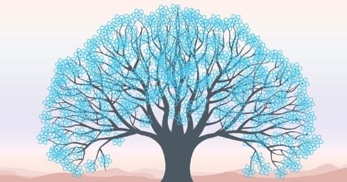 עץ עם עלים כחולים